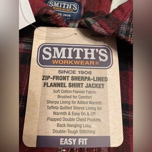 Sherpa, Shirt Jacket, Flannel, Zip-Up, Smith’s Workwear, Large or Medium, NWT